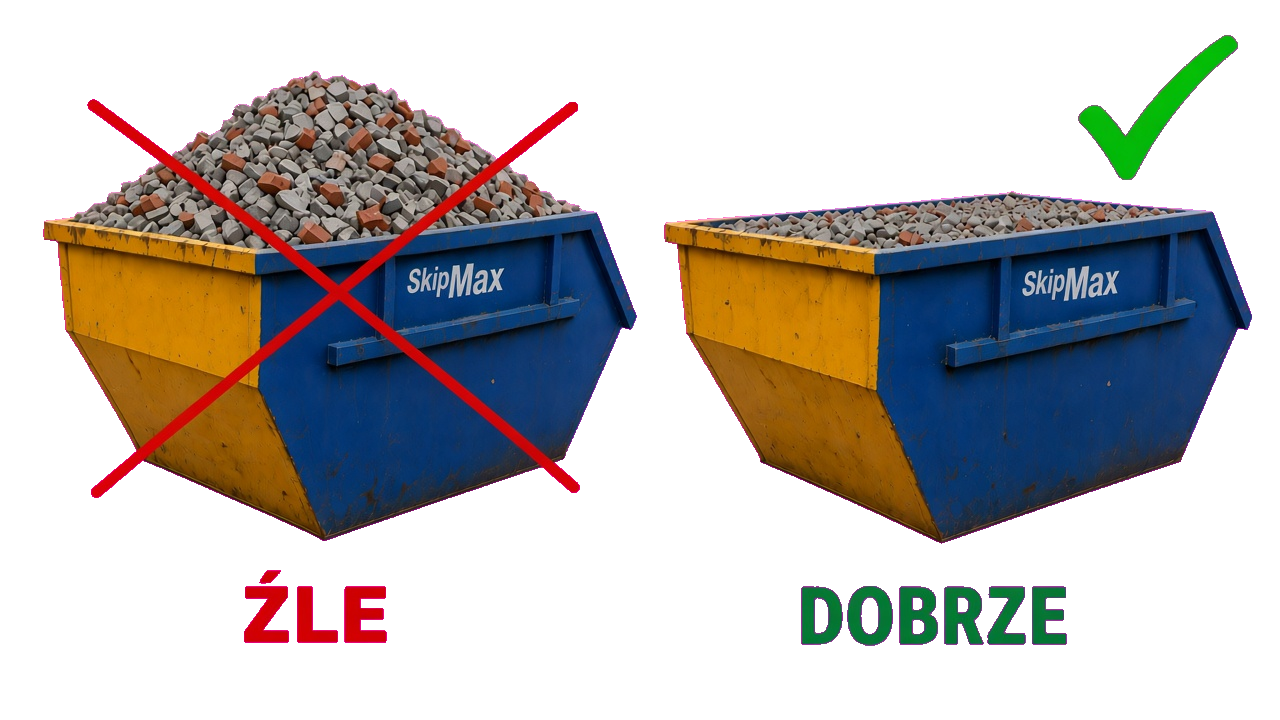 Źle i dobrze napełniony kontener SKIPMAX